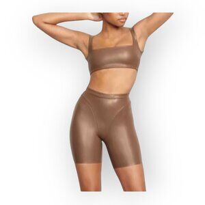 SKIMS Chocolate Brown Faux Leather Bralette Top Plus Size 2X Layering Chic NWOT